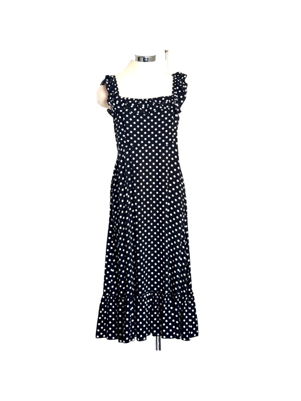 kate spade black and White Polka Dot Ruffled Strap Maxi Dress